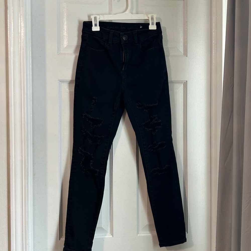American Eagle Outfitters Black Distressed Skinny Jeans